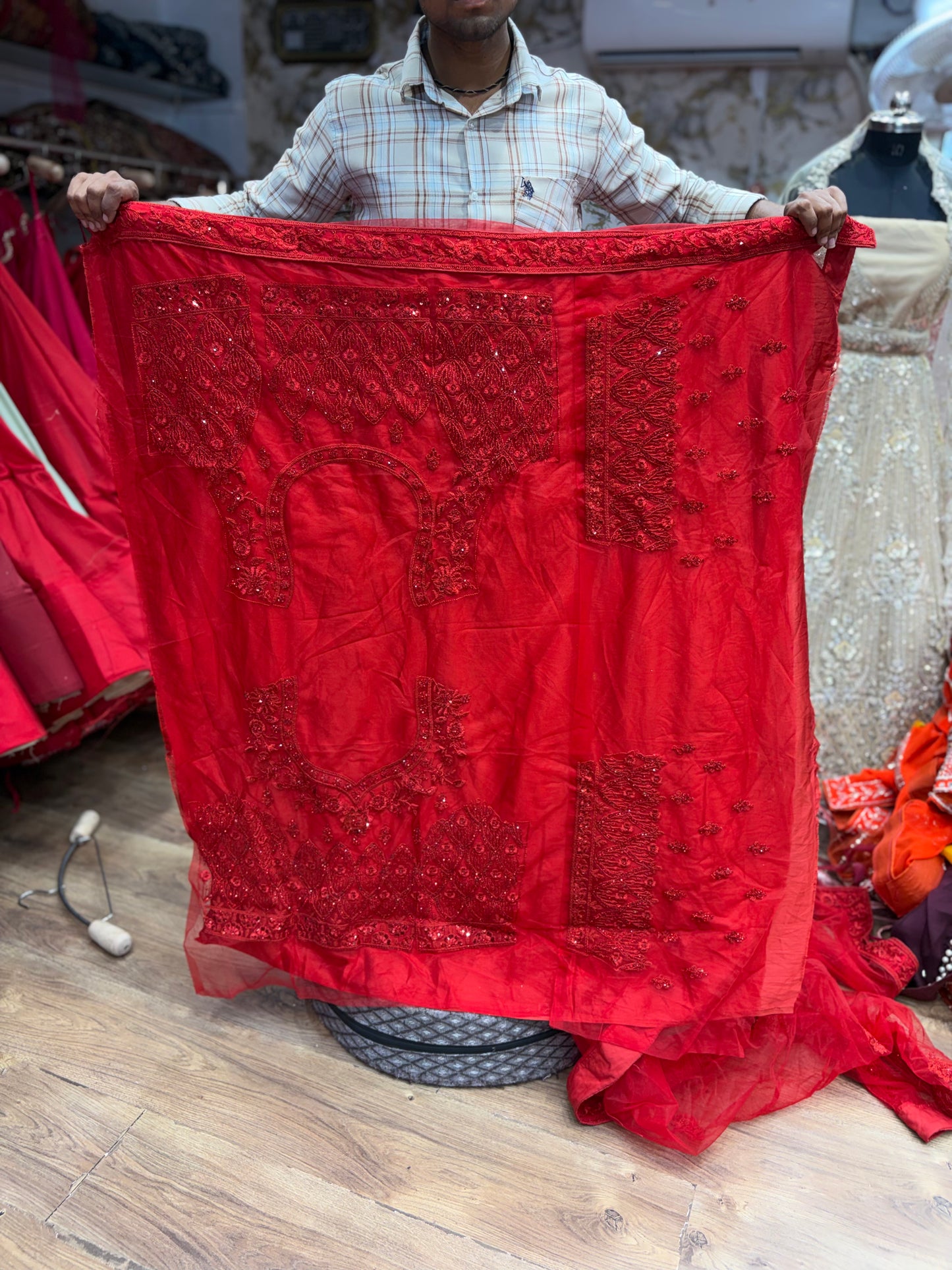 Red on Red Monotone Lehenga