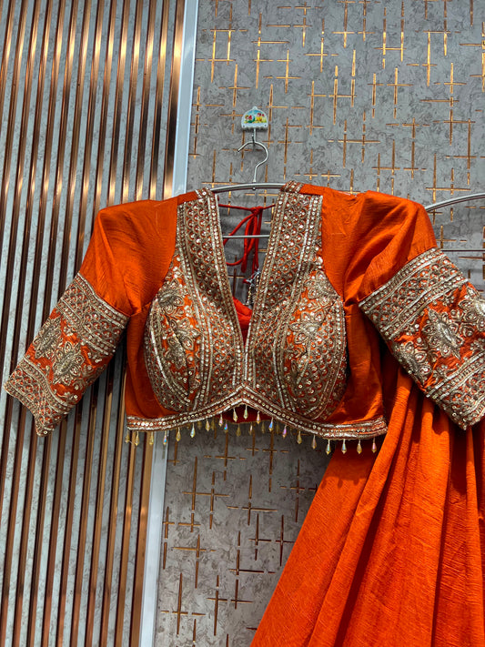 Rust Orange Crop Top Lehenga