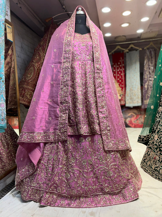 Stunning Handmade Zardozi Dabka pink full dress lehenga