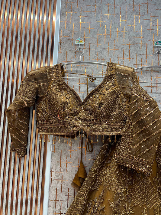 Golden On Golden Monotone Crop Top Lehenga