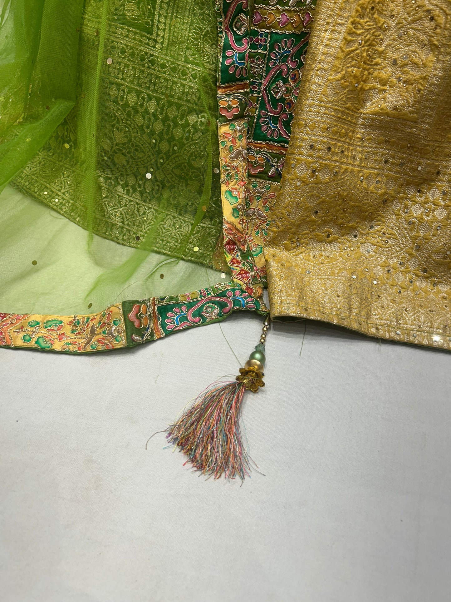 Charming yellow green haldi mehendi crop top lehenga