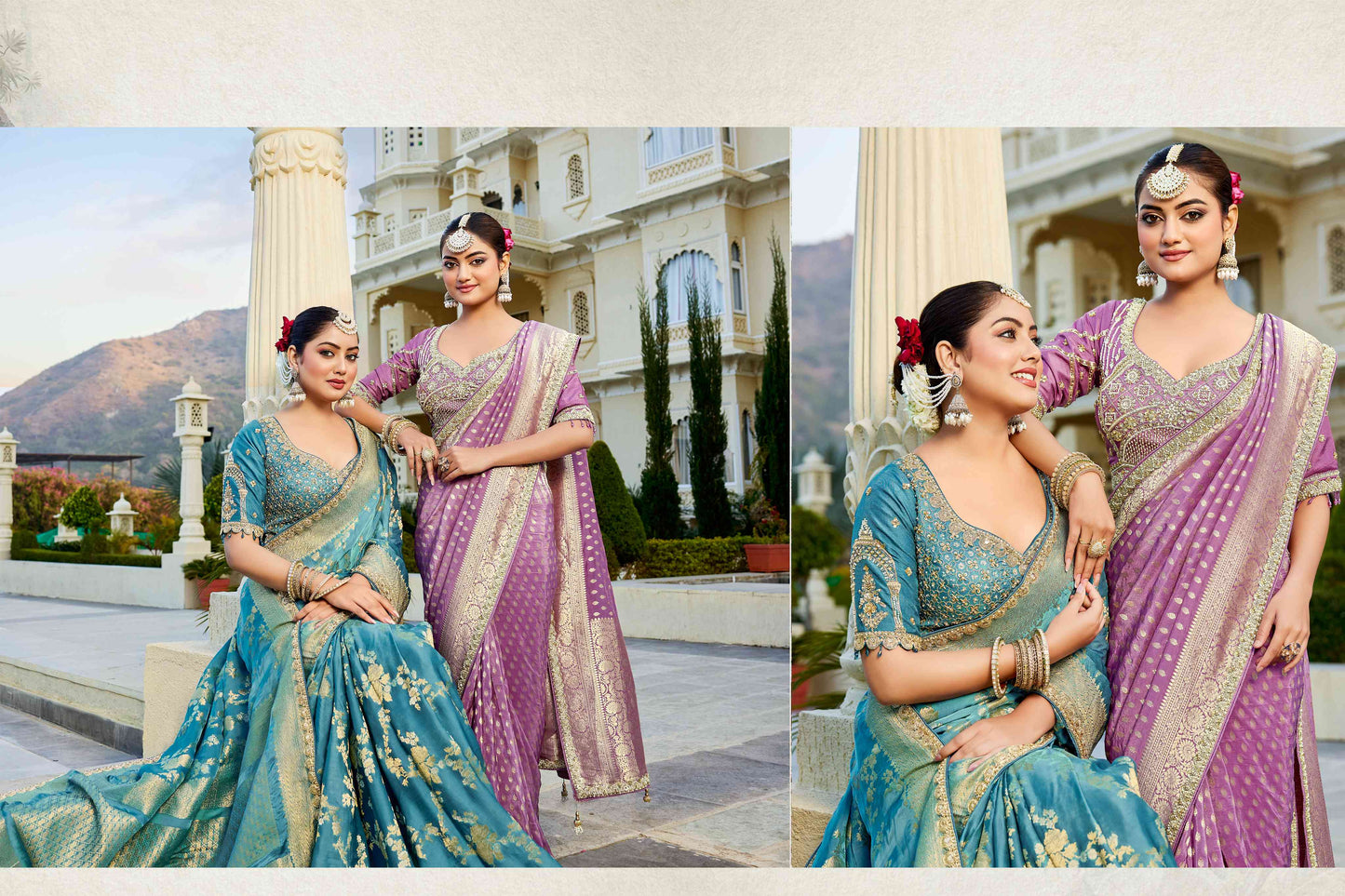 Blue Vicose Russian Fabric with Beads Work Saree 6362 - Shopping World