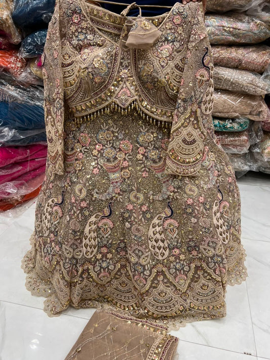 Yellow Haldi Mehendi Peacock Crop Top Lehenga