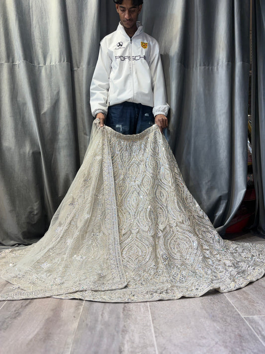 Designer White silver Crop Top Lehenga