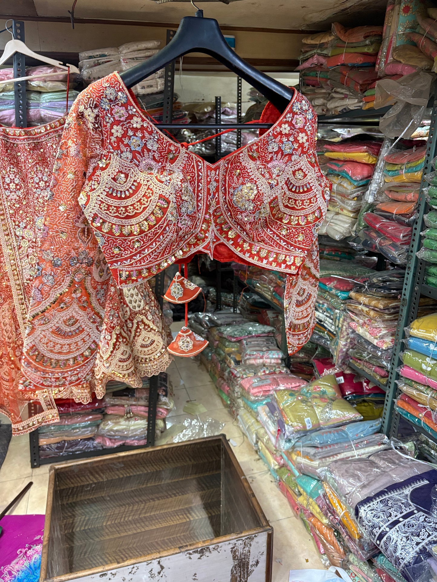 Astonishing orange peacock Crop top Lehenga