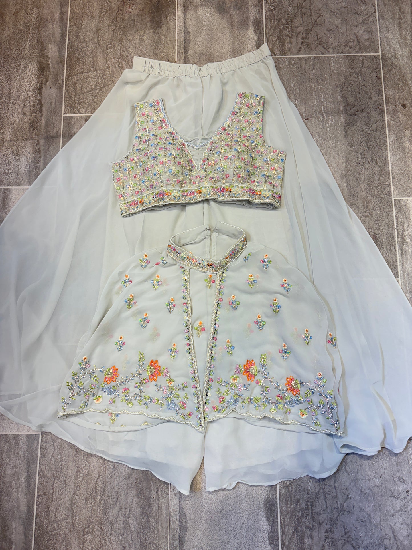 Pleasing white crop top Lehenga