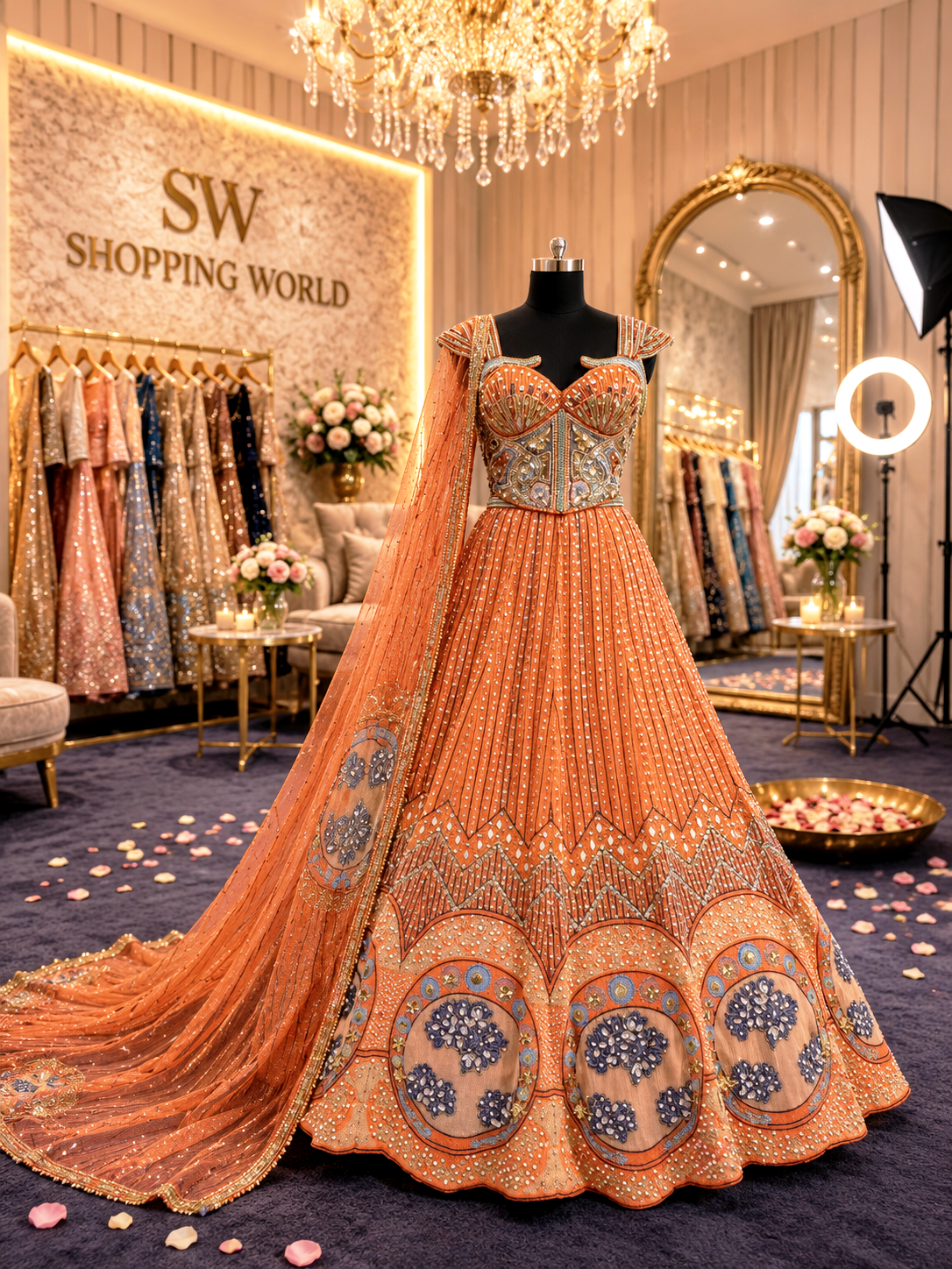 Orange Peach Crop Top Lehenga