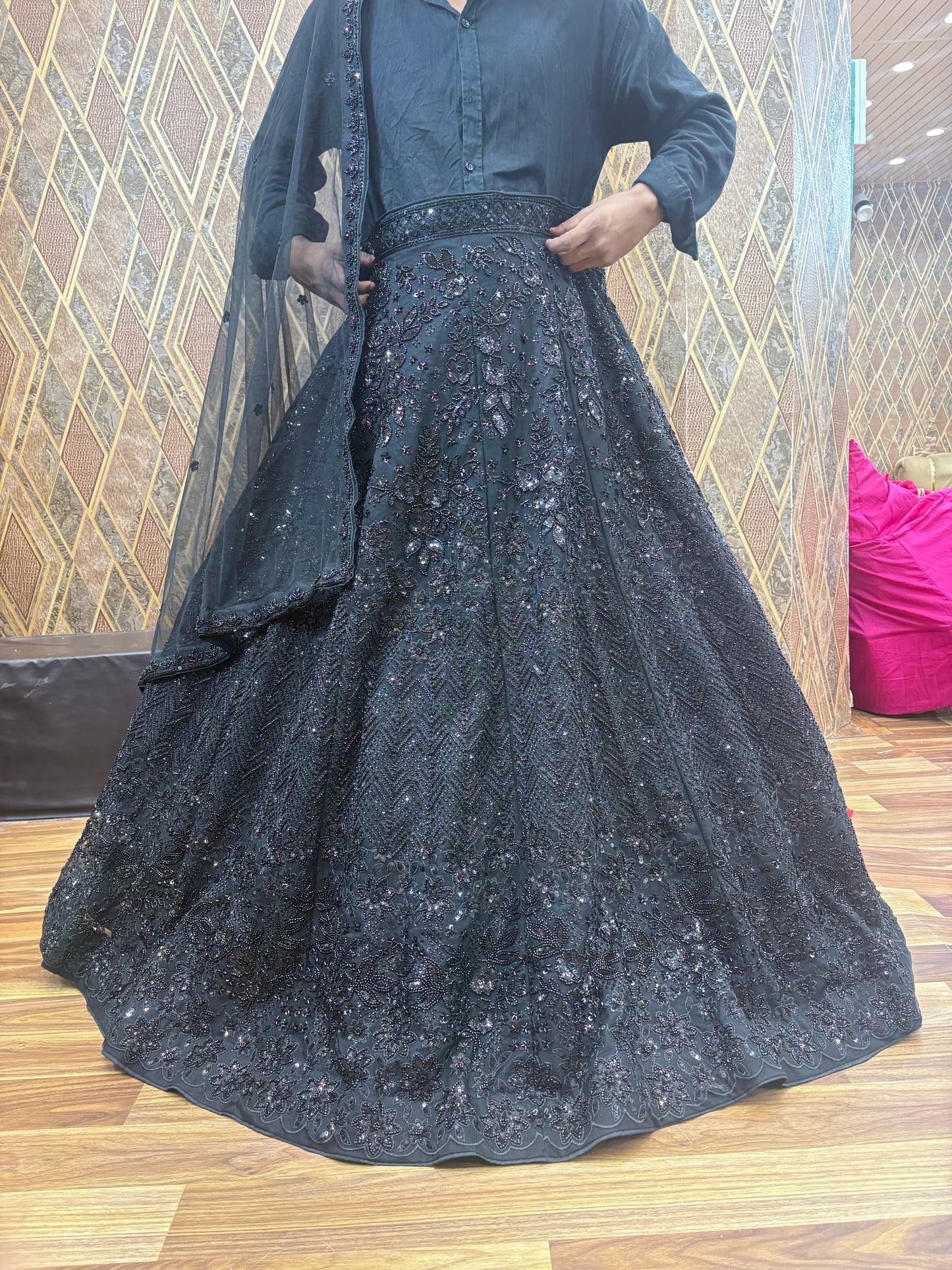 Pleasing Z black Handwork Sequence Lehenga