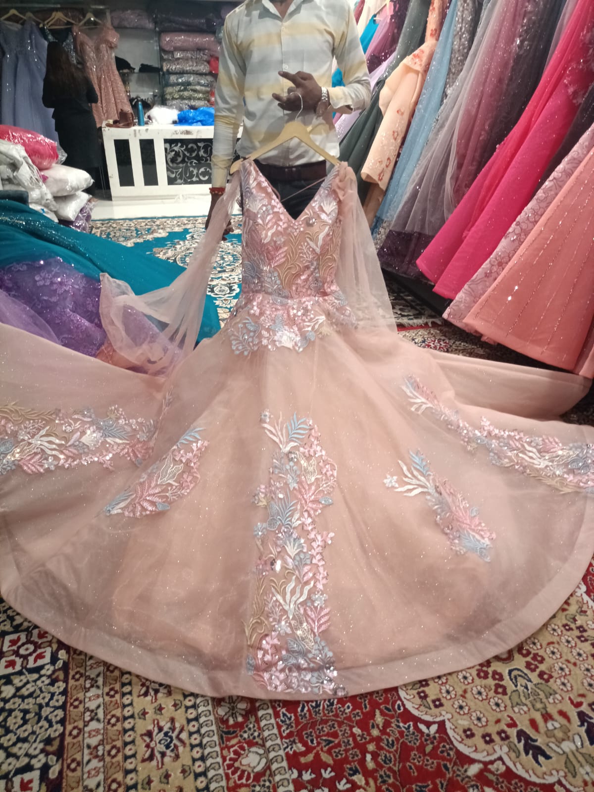 Beautiful peach gown big flare gown Party Wear