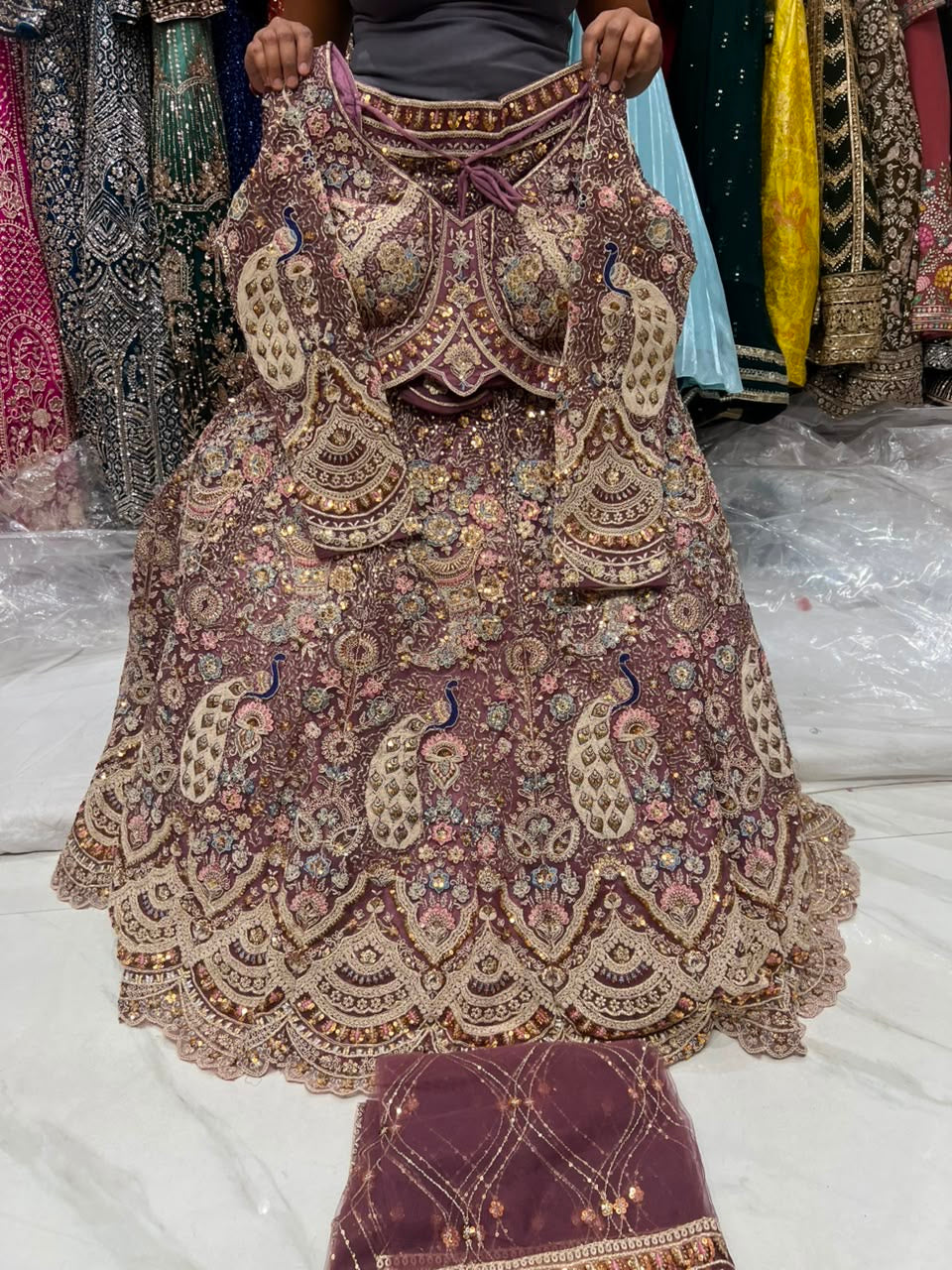 Hot Pink Peacock Crop Top Lehenga