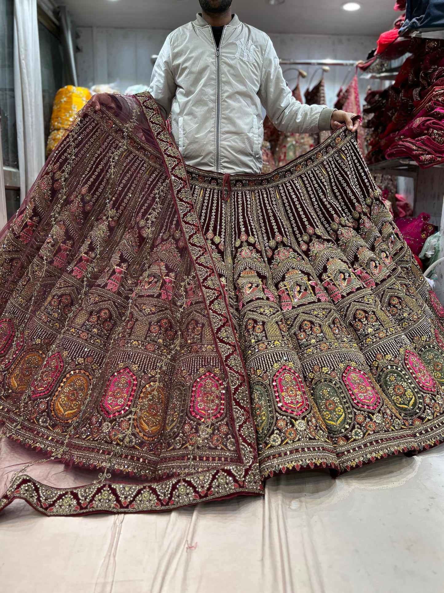 Something different maroon doli Barat ball bridal huge flare lehenga