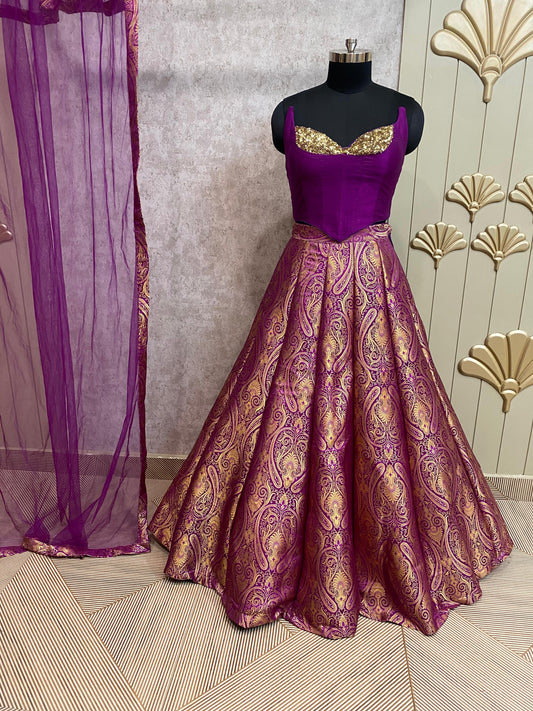Purple crop top lehenga
