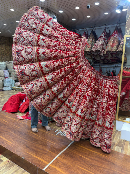 Cherry Red Peacock Ball Bridal Lehenga