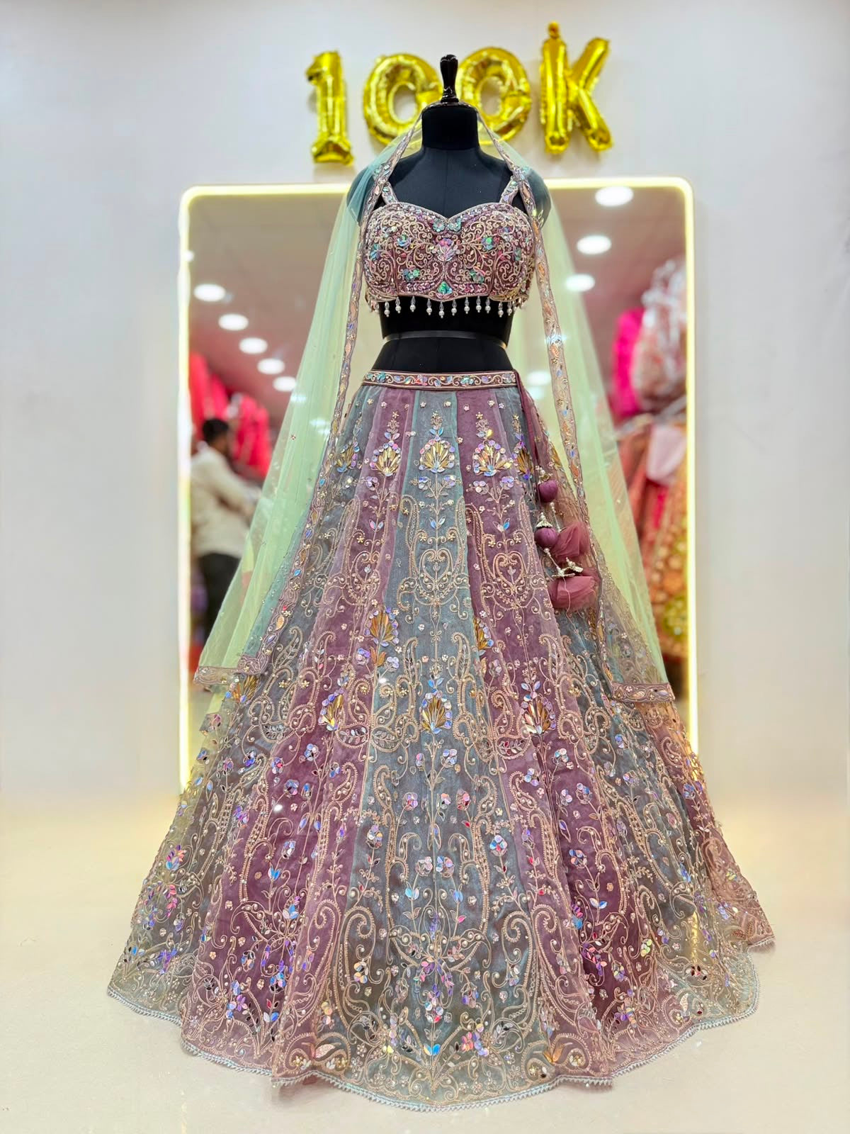 Purple Blue Double Shade Pdp Crop Top Lehenga