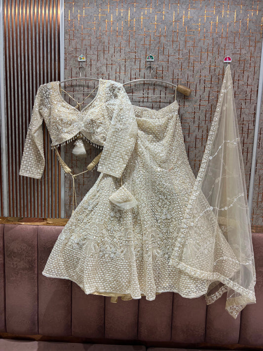 White Fish Cut Crop Top Lehenga (Copy)