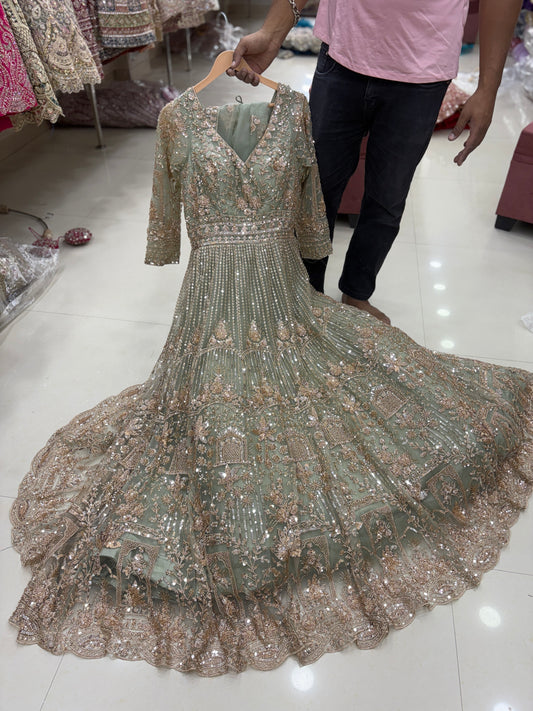 Khoobsurat Pista green Peplum Dress Lehenga