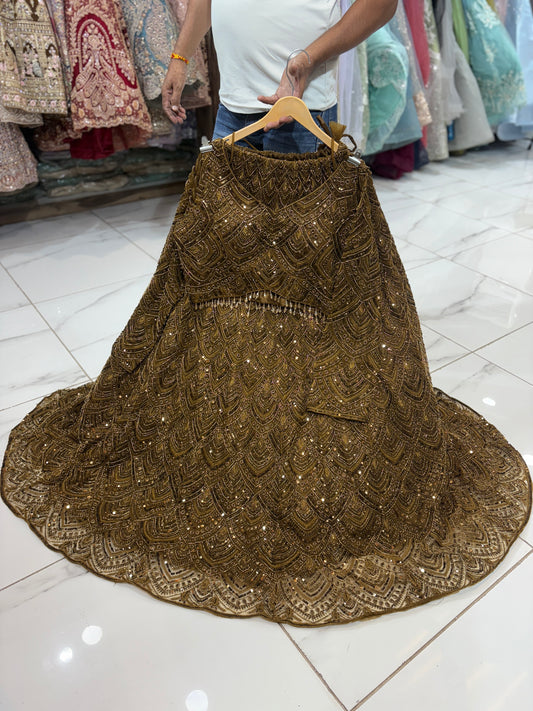 Pleasing golden Crop Top Lehenga