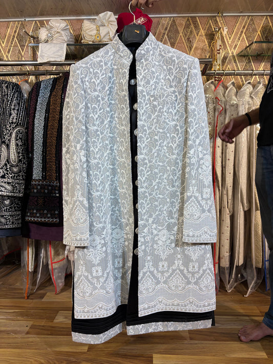 White Jodhpuri indo western blazer kurta Sherwani
