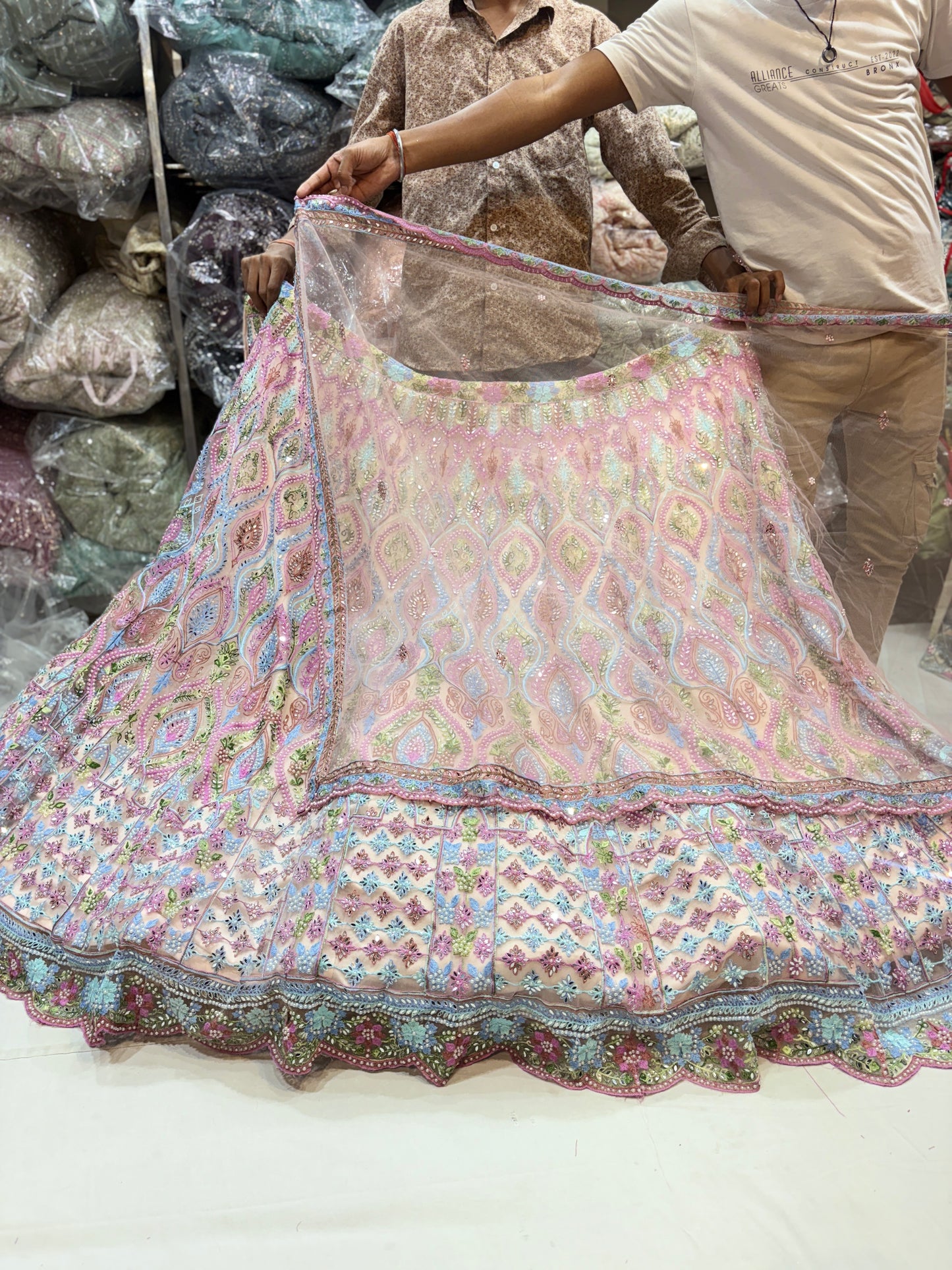 Engaging cream pink Lehenga