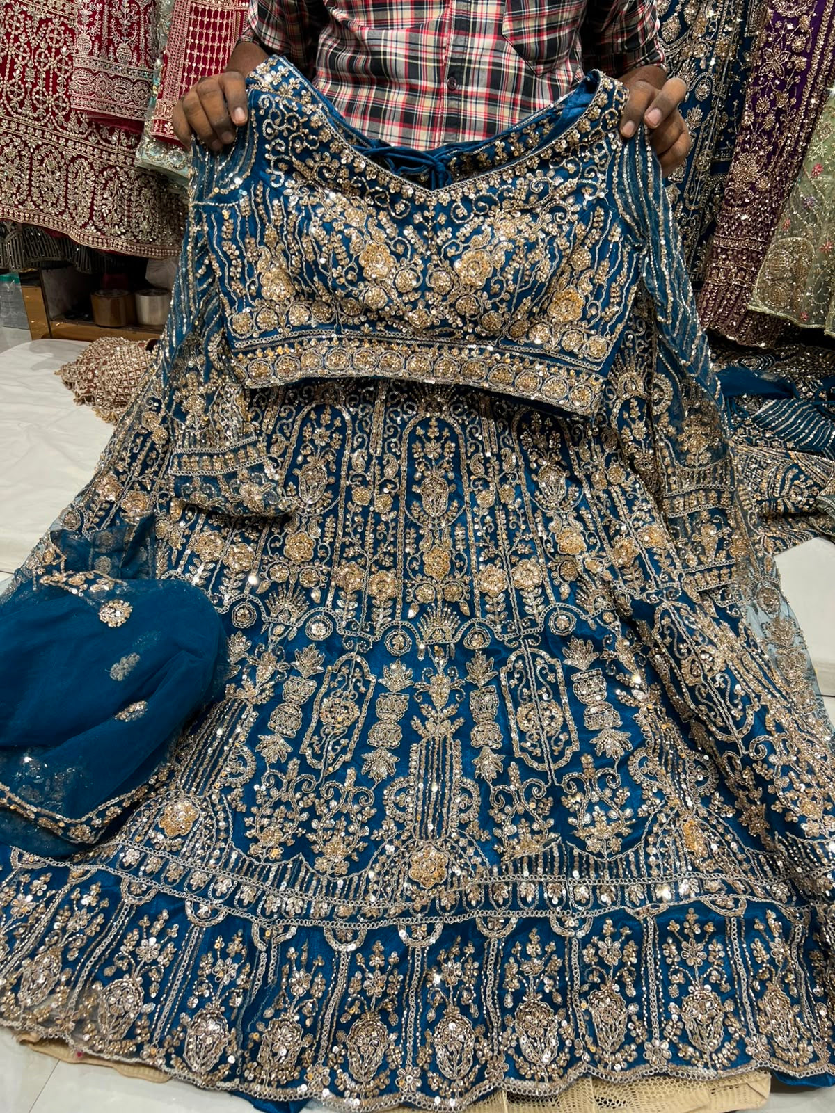 Blue Designer Crop Top Lehenga