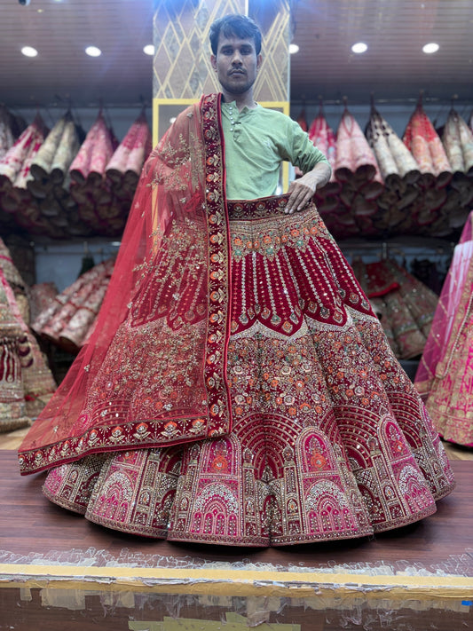 Designer Maroon Jhumka Ball Bridal Lehenga