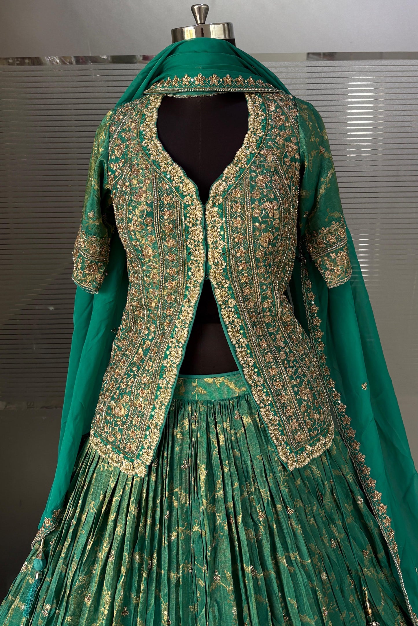 Green Farshi Garara Long Crop Top Lehenga