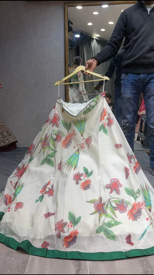 Eye catching white green crop top lehenga