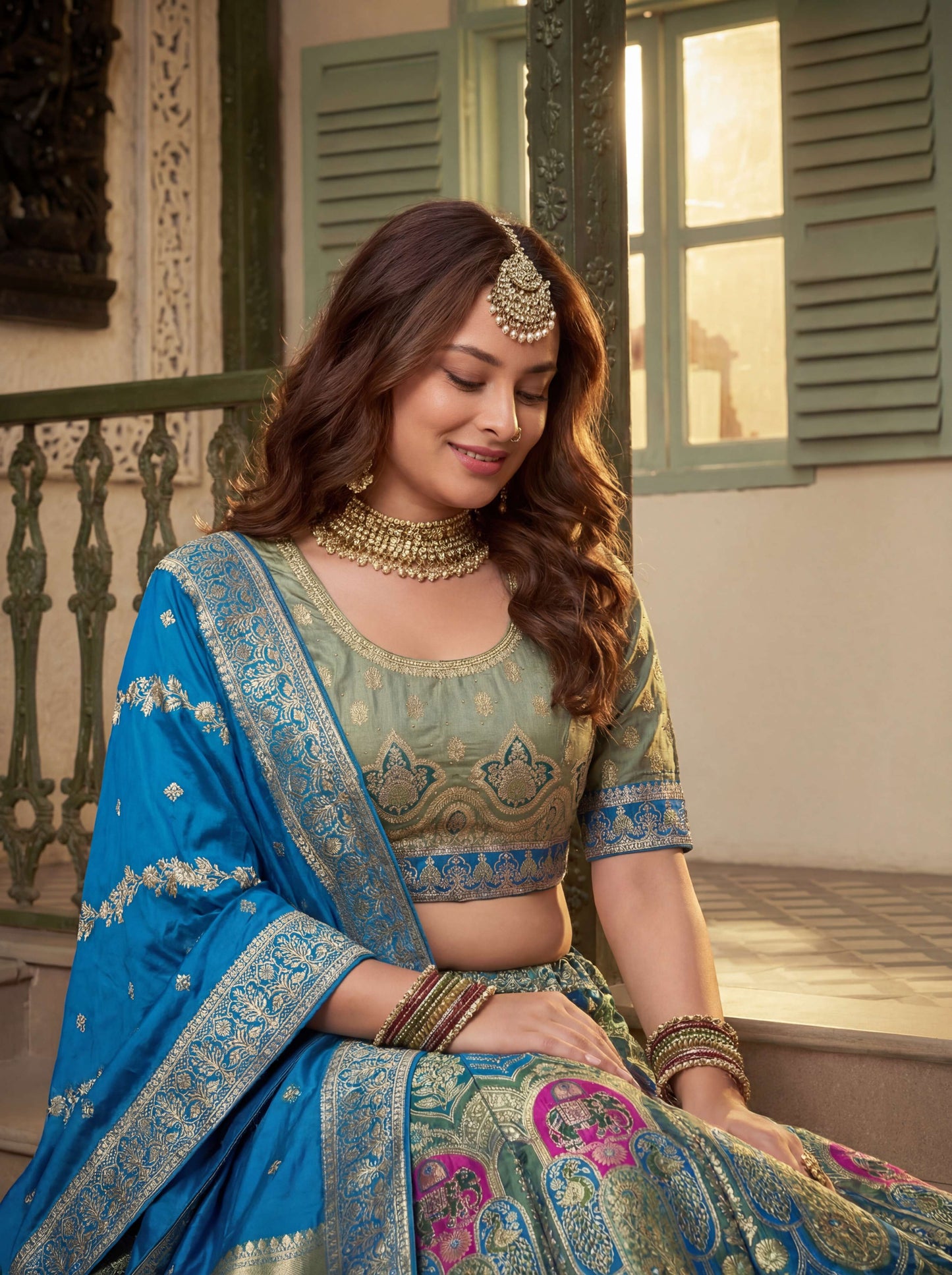 Premium Blue Banarasi Silk Fabric Lehenga 1131 - Shopping World