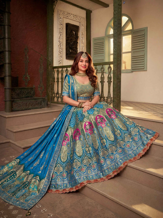 Premium Blue Banarasi Silk Fabric Lehenga 1131 - Shopping World