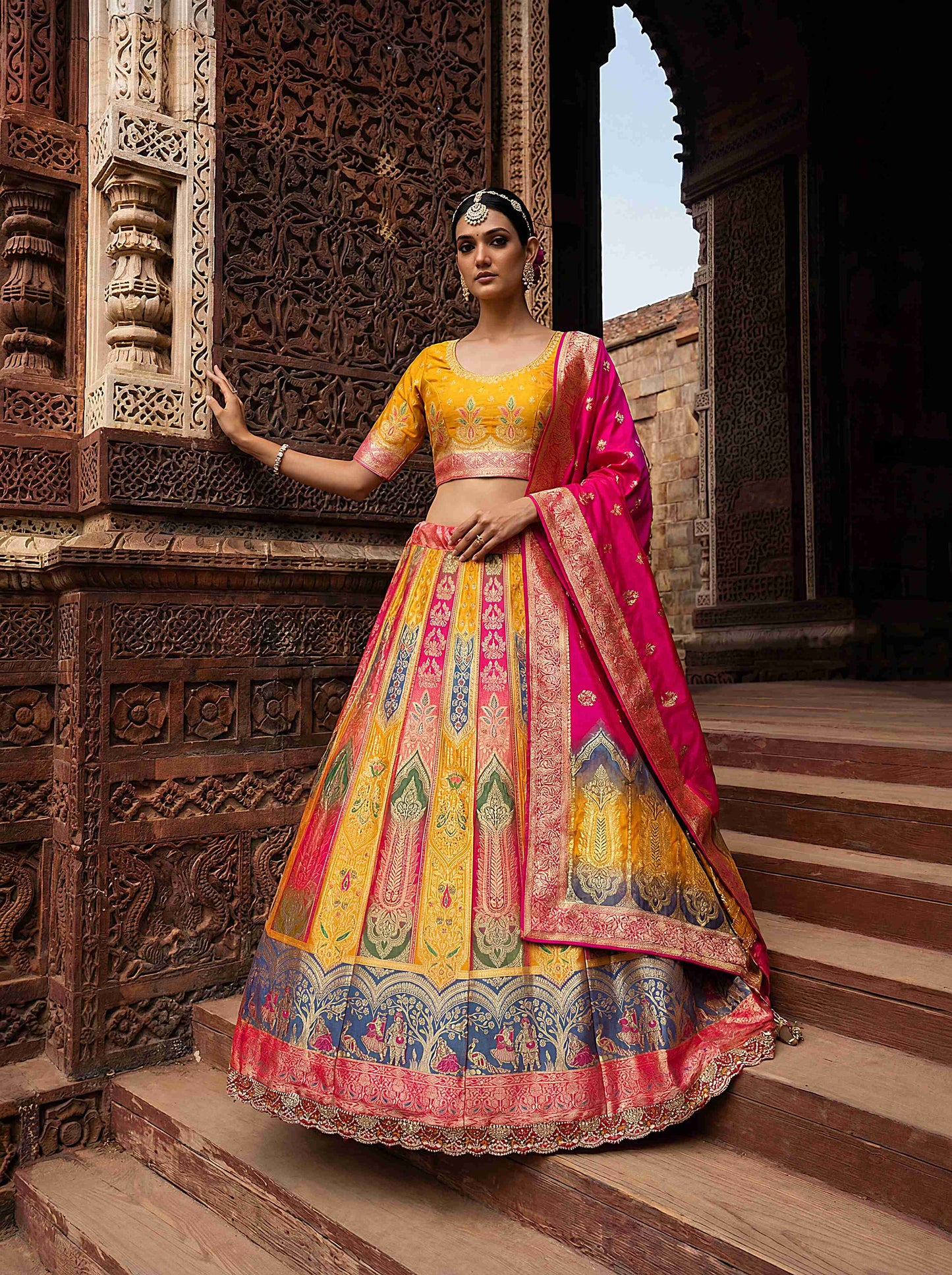 Premium Yellow Banarasi Silk Fabric Lehenga 1132 - Shopping World