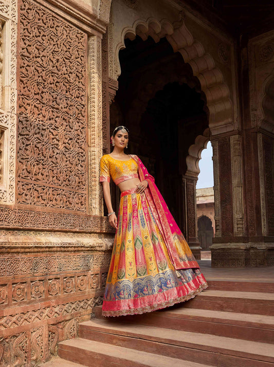 Premium Yellow Banarasi Silk Fabric Lehenga 1132 - Shopping World
