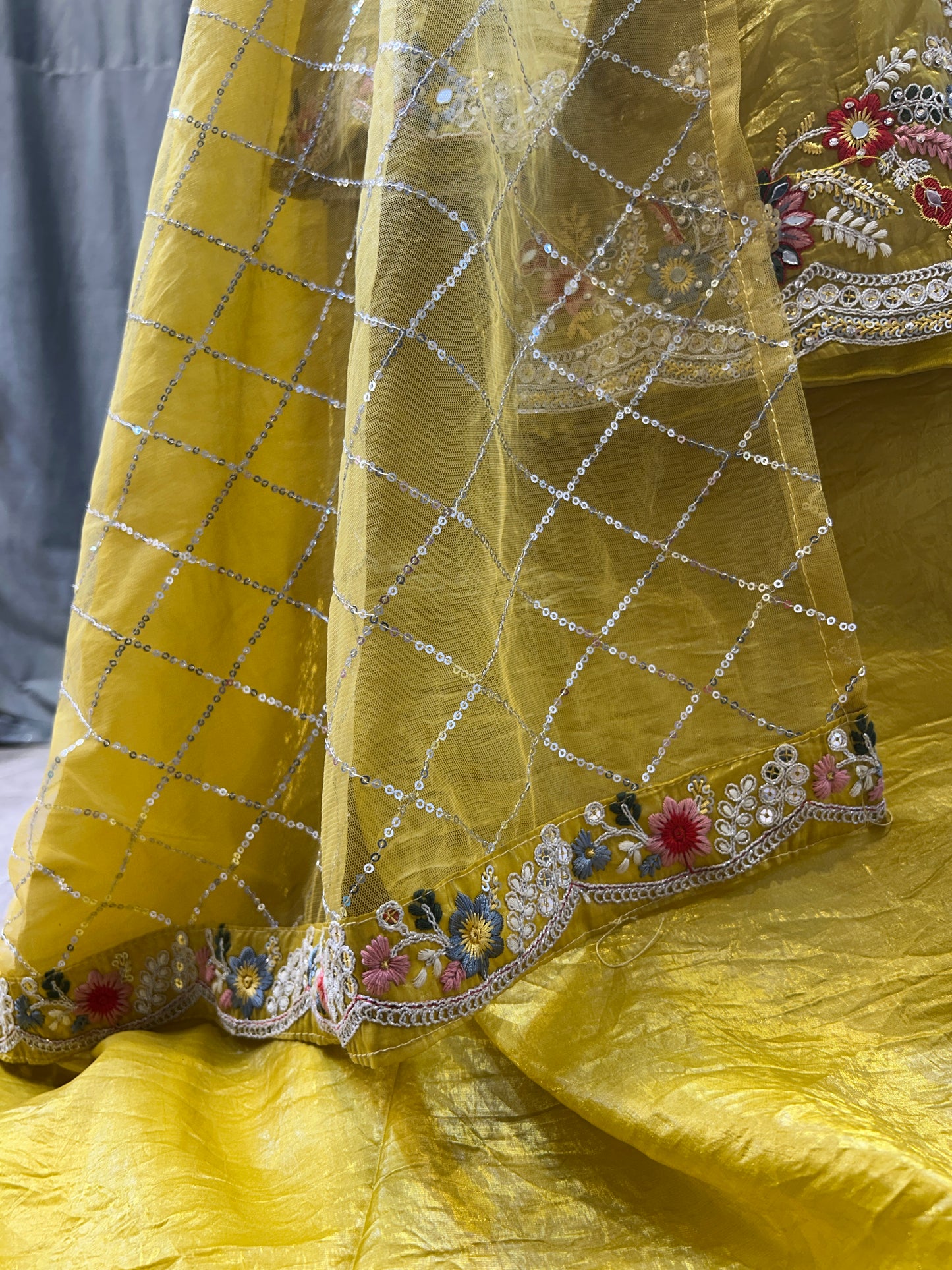 Designer yellow haldi mehendi shrug dress lehenga