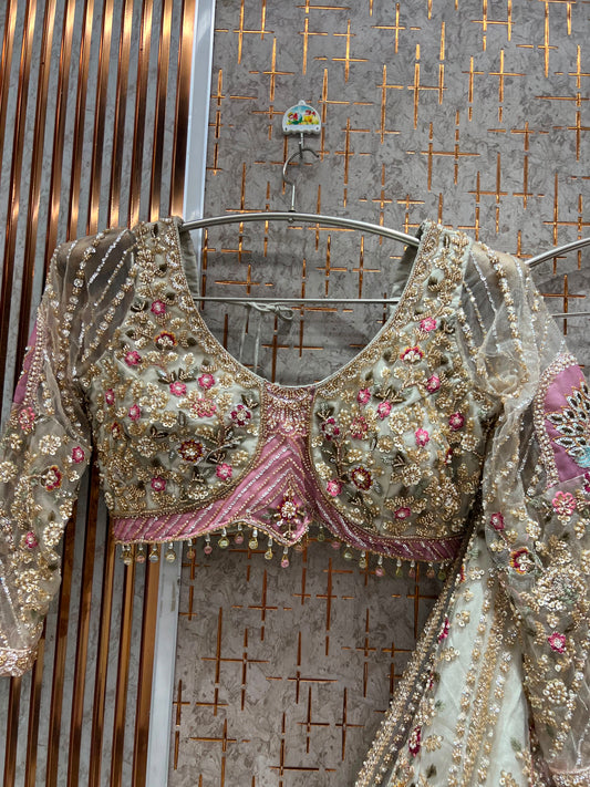 White Crop top Lehenga