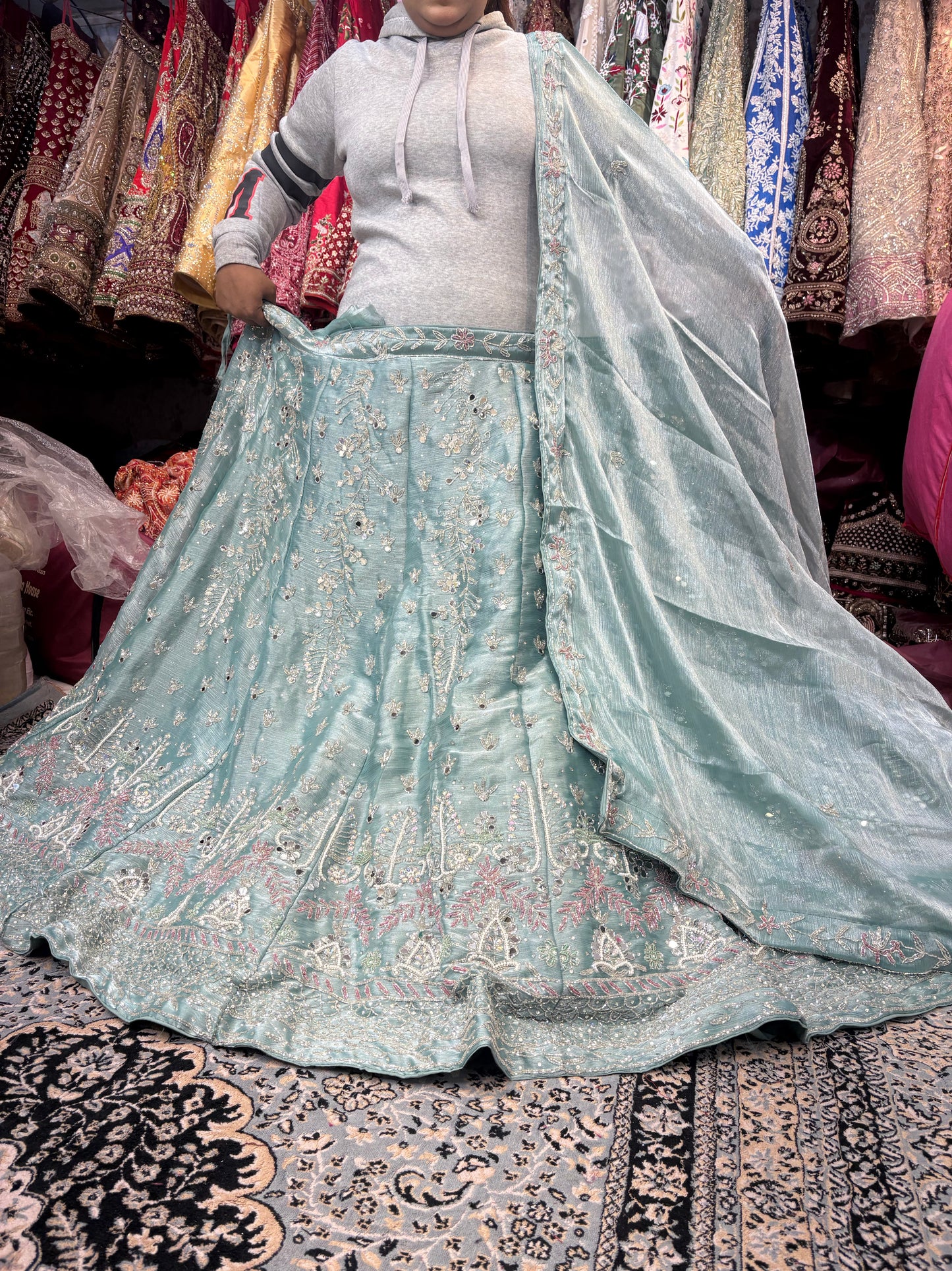 Glamorous Blue Mirror work Lehenga