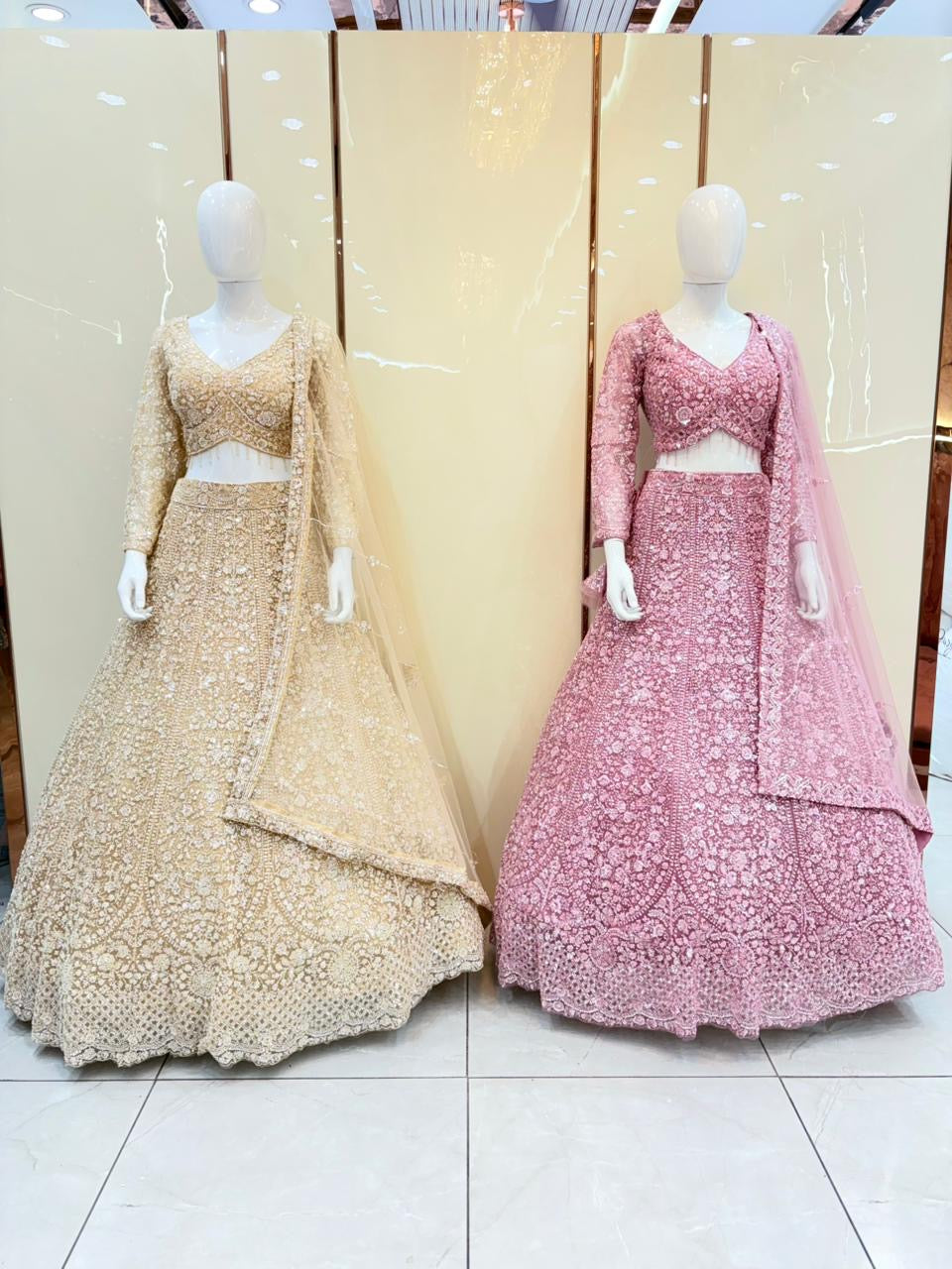 Golden pink crop top Lehenga