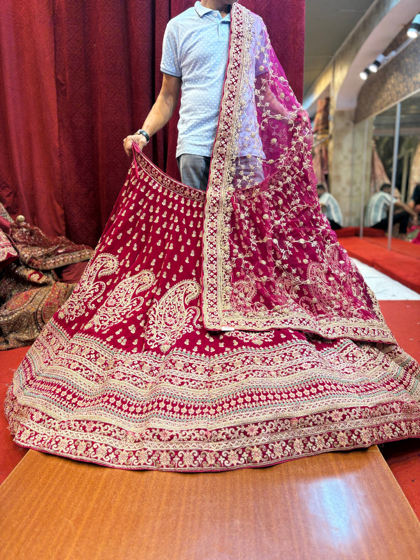 Tremendous dark rani pink peacock bridal Lehenga