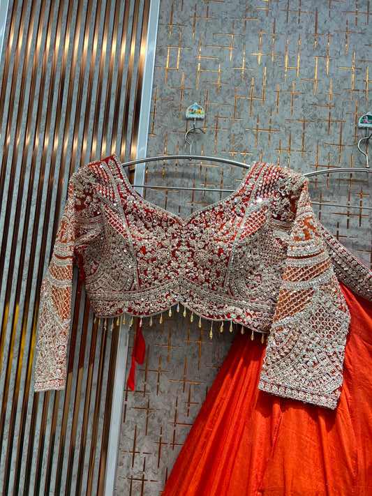 Rust Orange Designer Crop Top Lehenga