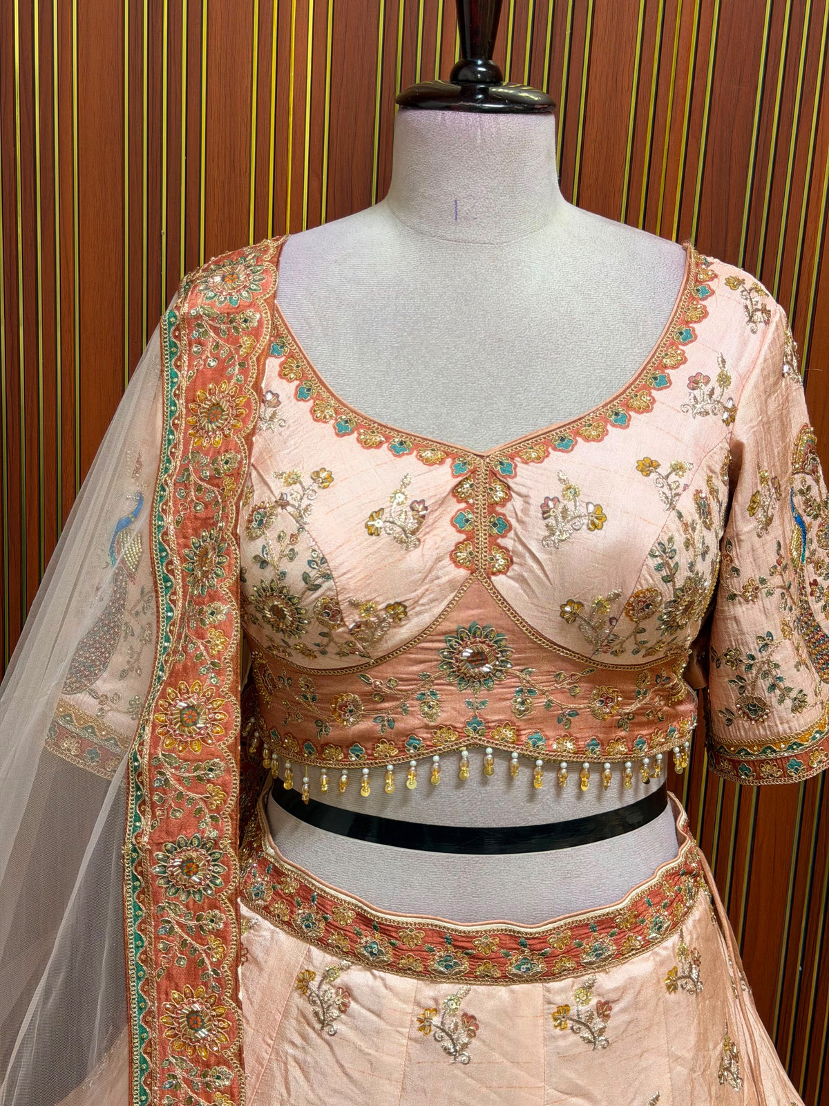 Golden peach crop top Lehenga