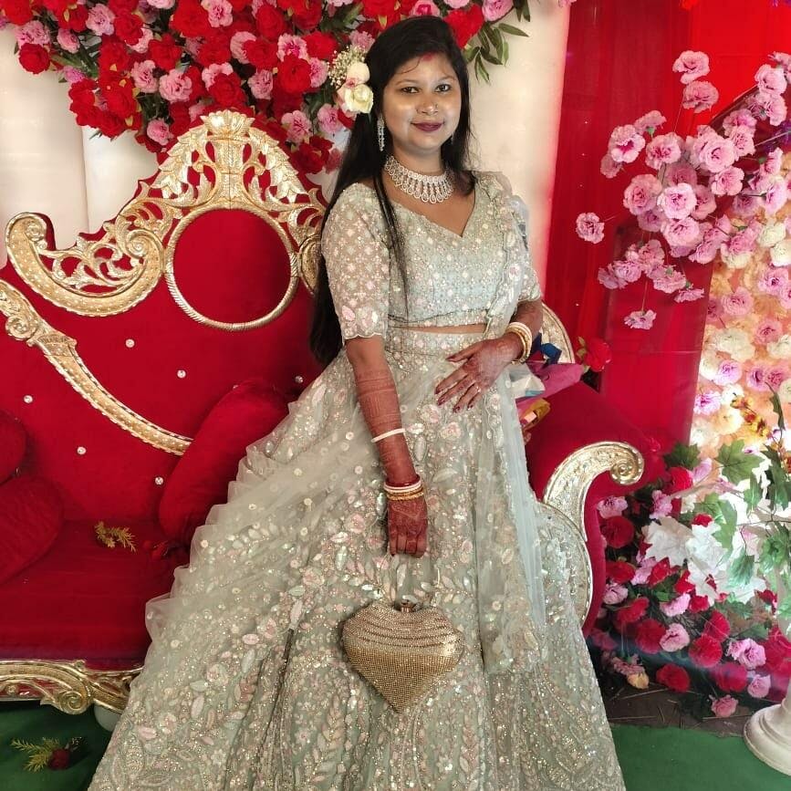 Designer green pista mehendi pastel Sequins embroidery net fabric girlish lehenga