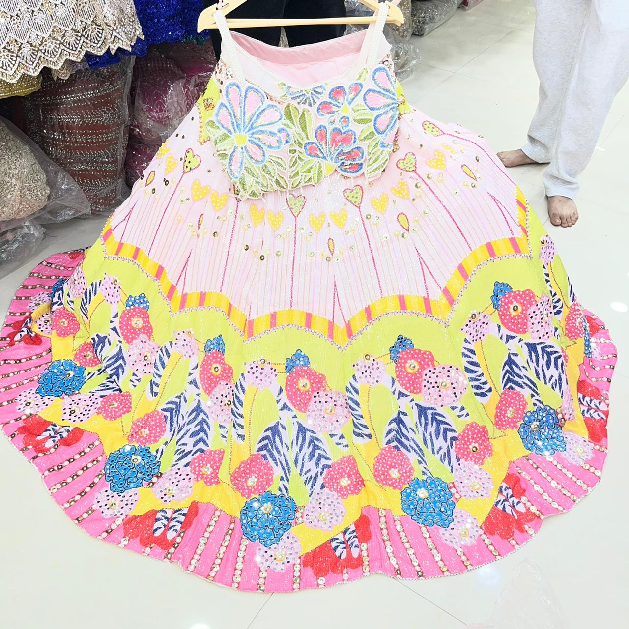 Good looking onion pink Pdp Ready to wear Crop top Lehenga