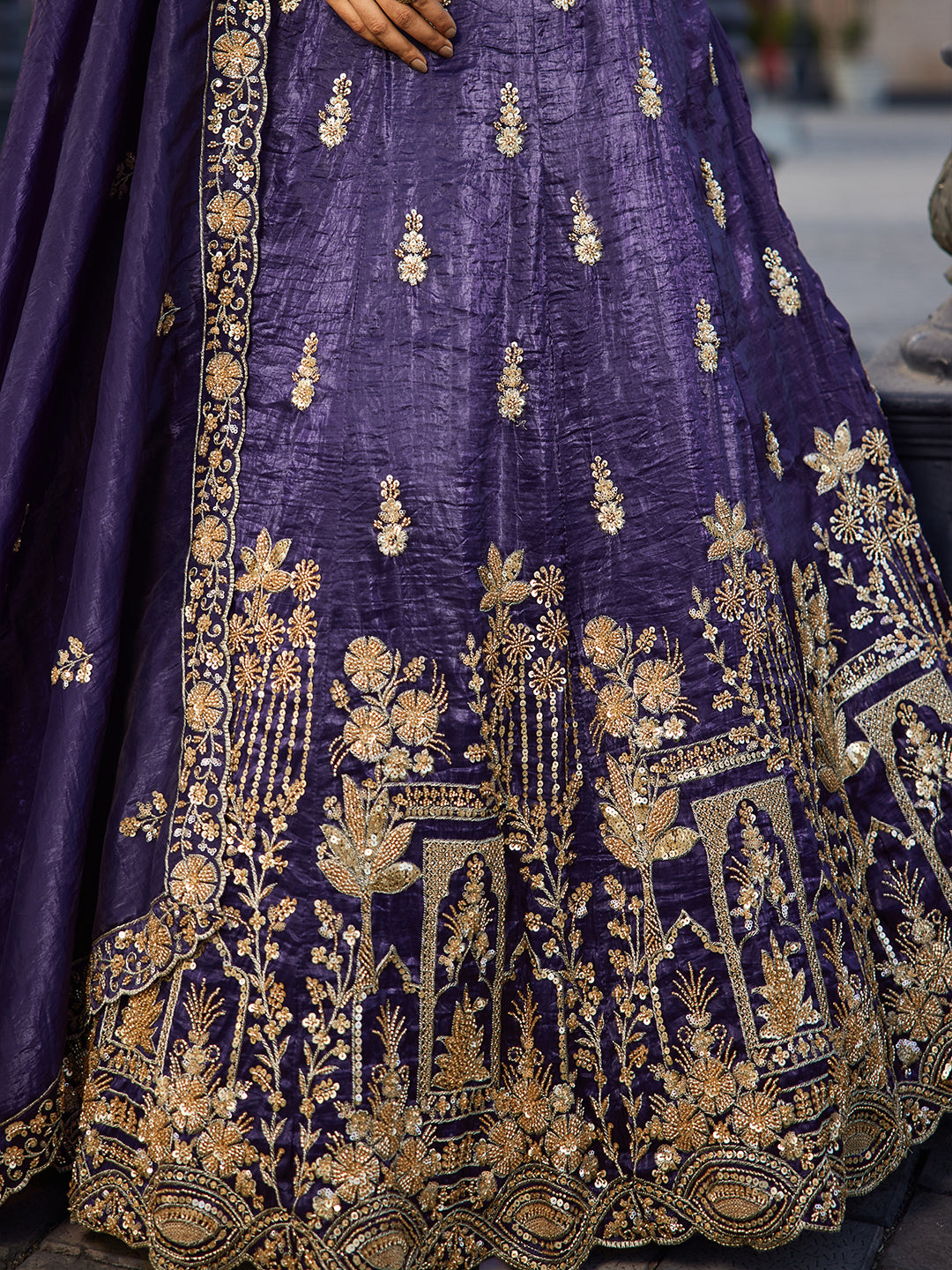 Pleasing purple lehenga Tissue Fabric Handwork cutdana embroidery