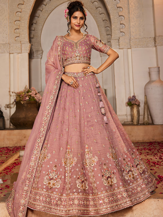 Gorgeous mauve pink lehenga Tissue Fabric Sequins embroidery