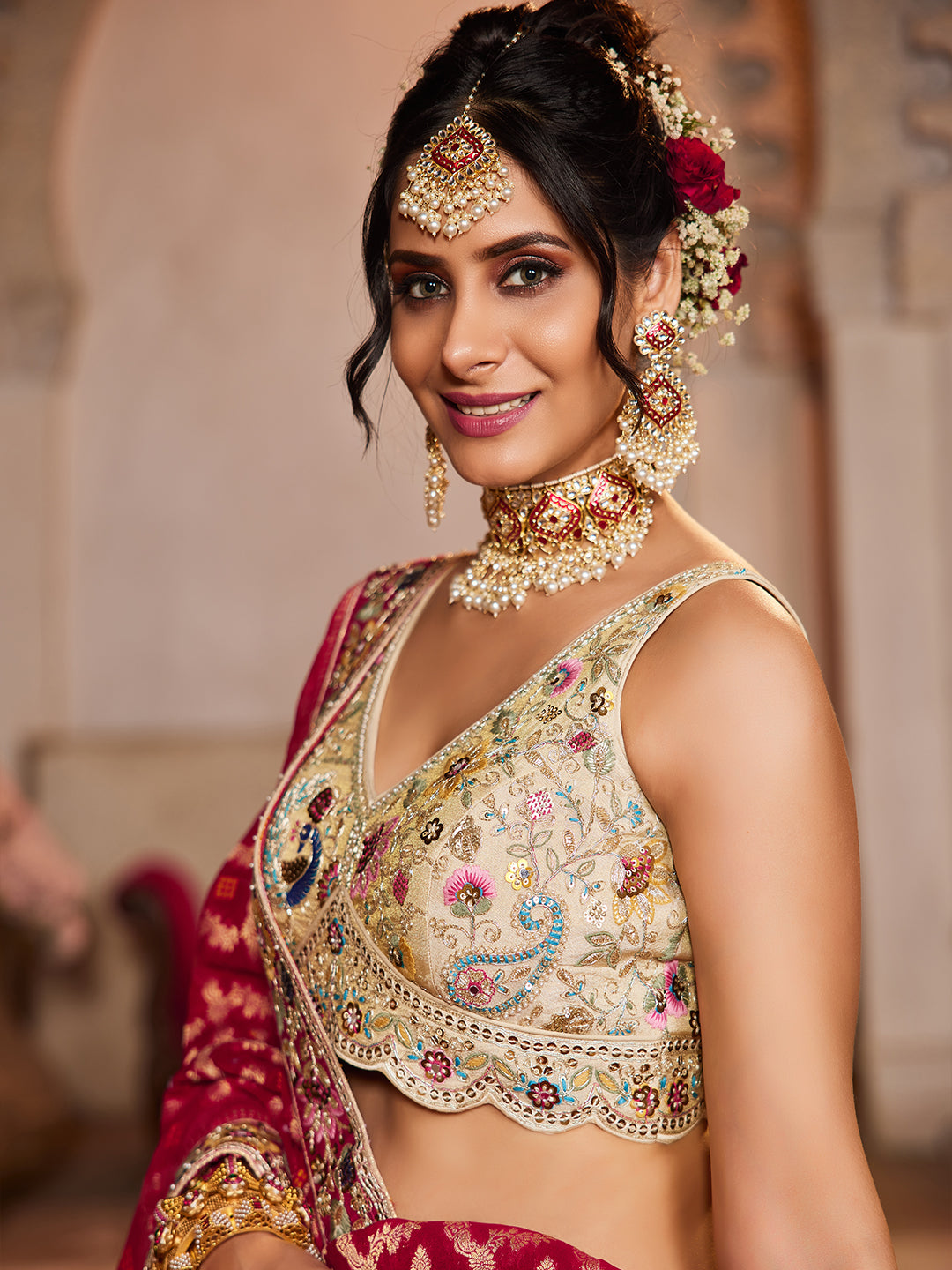 Stunning white peacock cream pastel shade pink lehenga