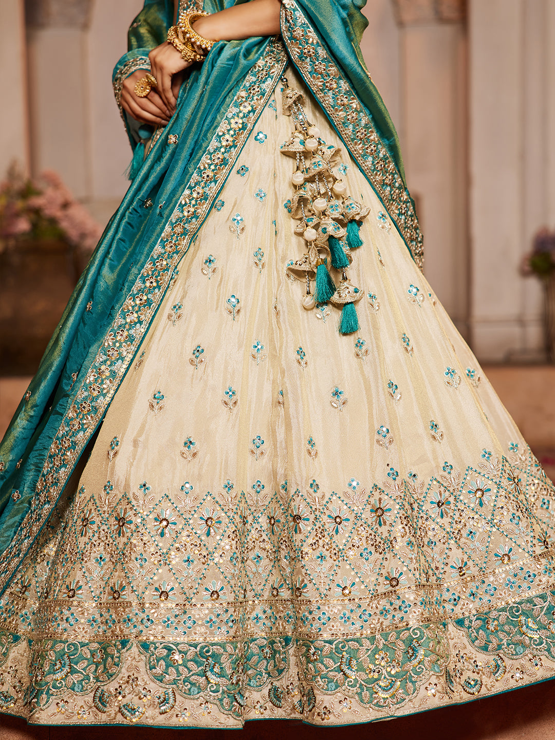 Khoobsurat cream blue lehenga
