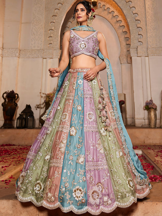 Georgette Multi colour BLUE Sequins embroidery Lehenga