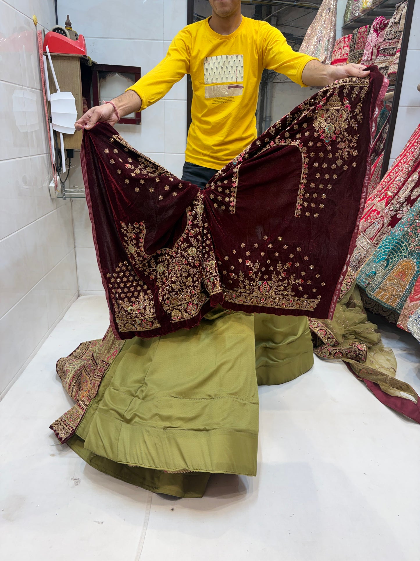 Designer maroon pistachio green Lehenga - Shopping World