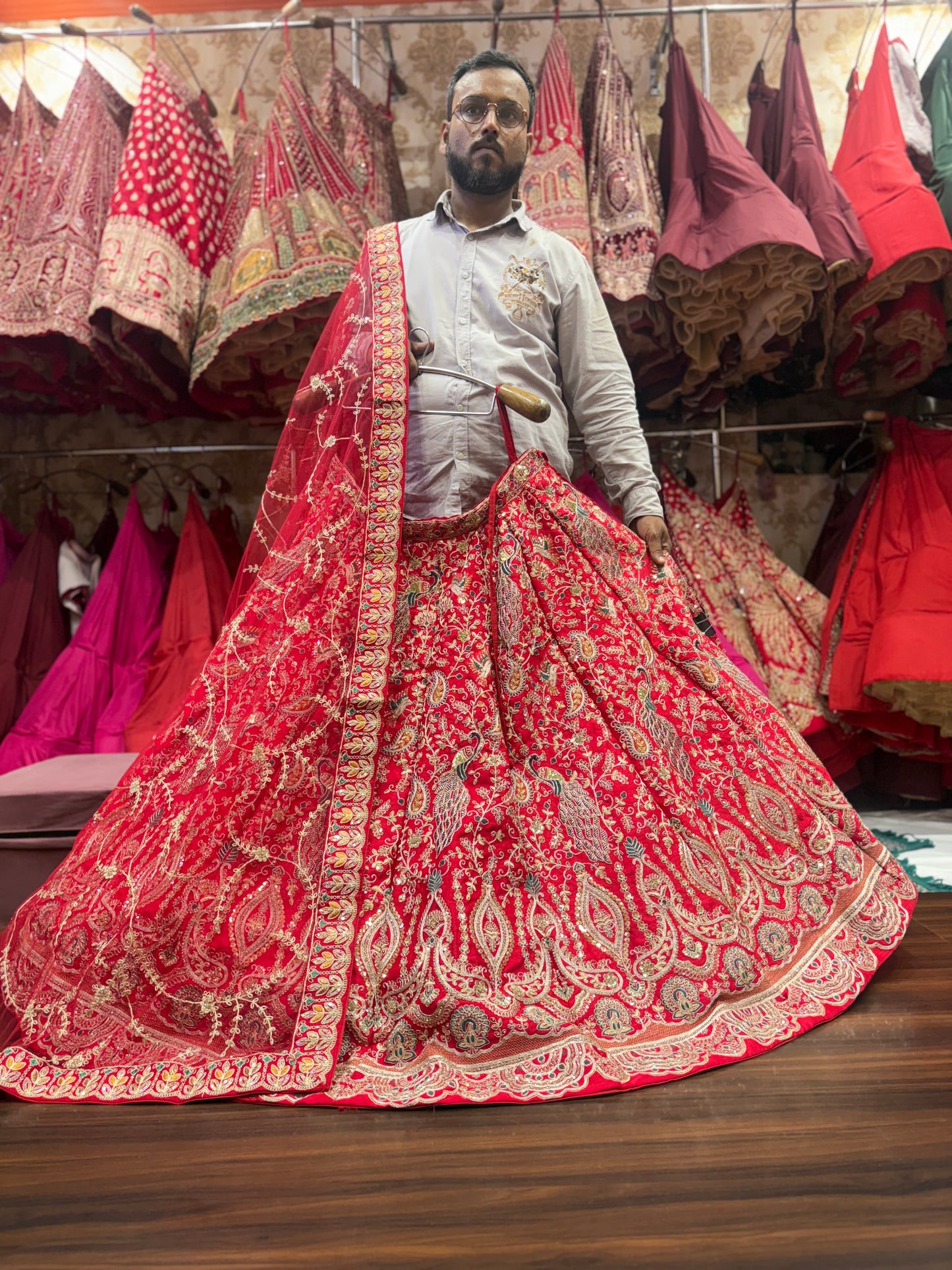 Fantastic red peacock bridal Lehenga