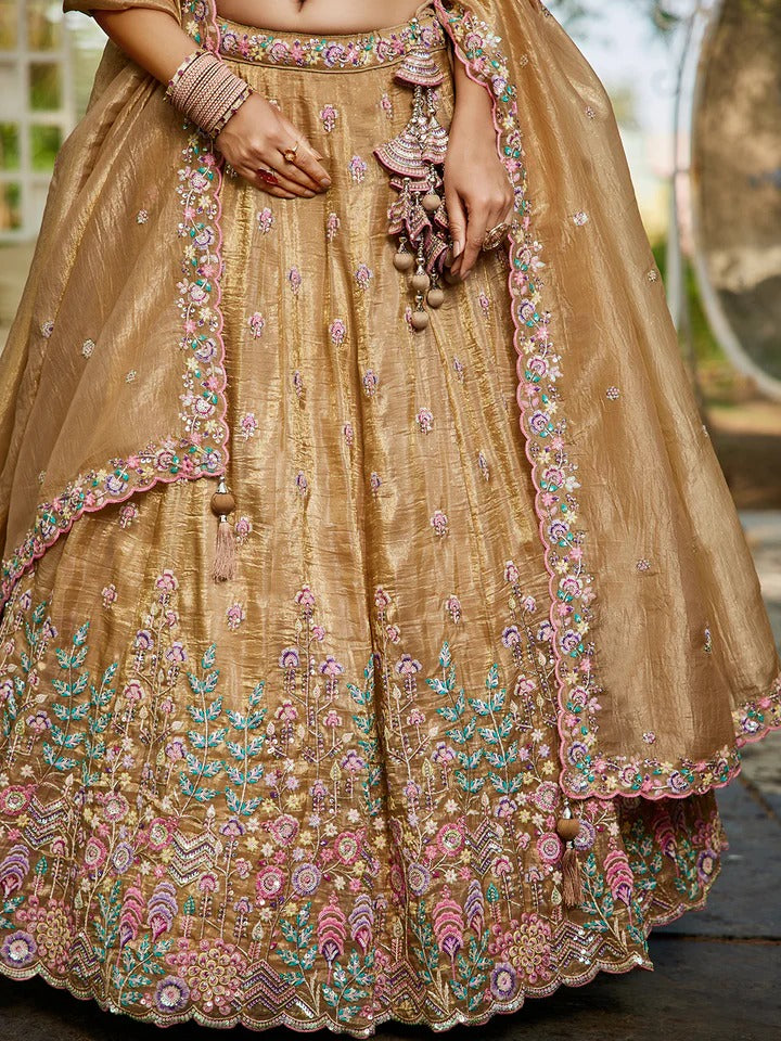 Tissue PDP Sequinse embroidery Semi-Stitched purple Lehenga choli & Dupatta