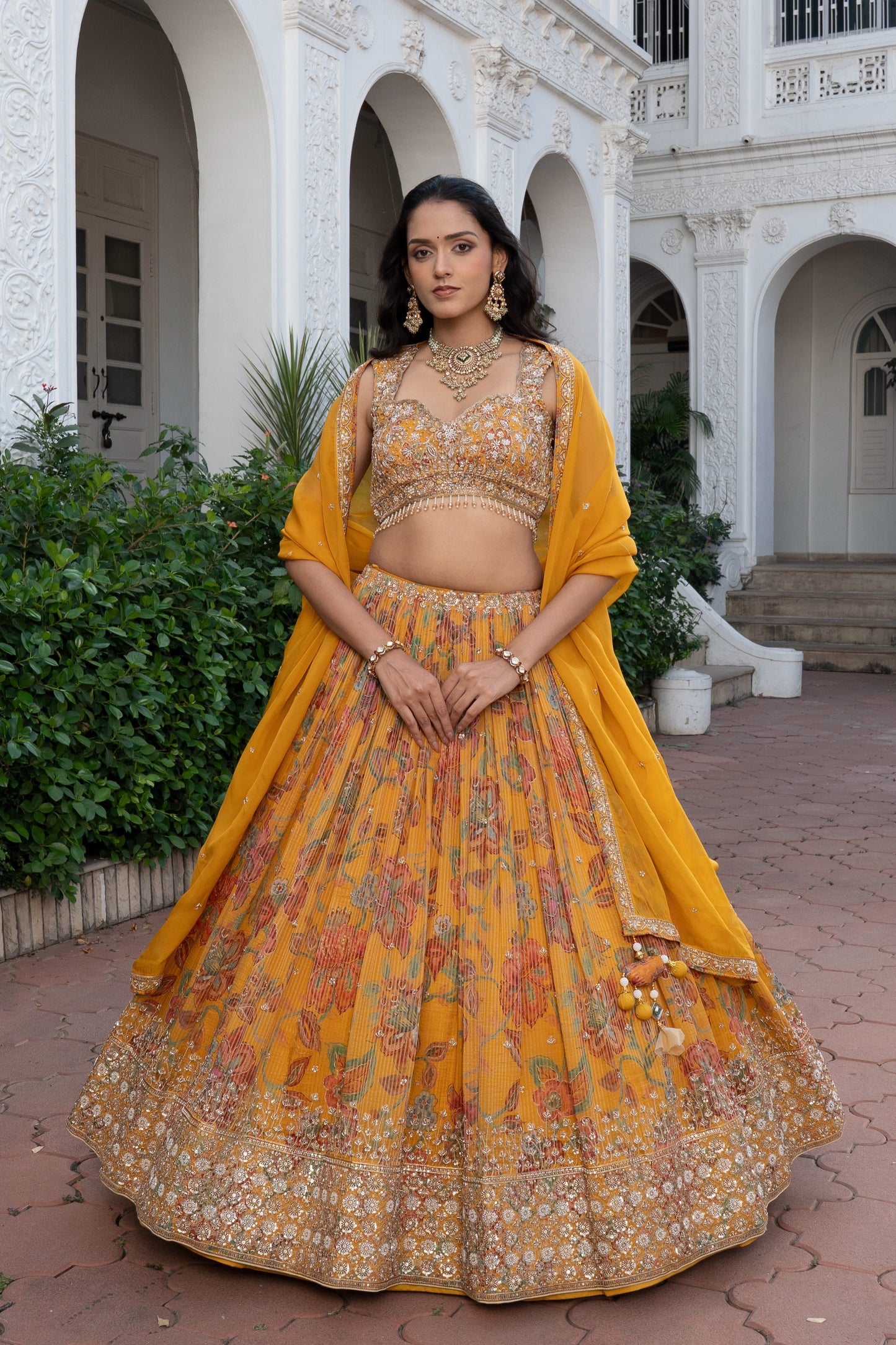 Yellow Haldi Mehendi Designer Crop Top Lehenga