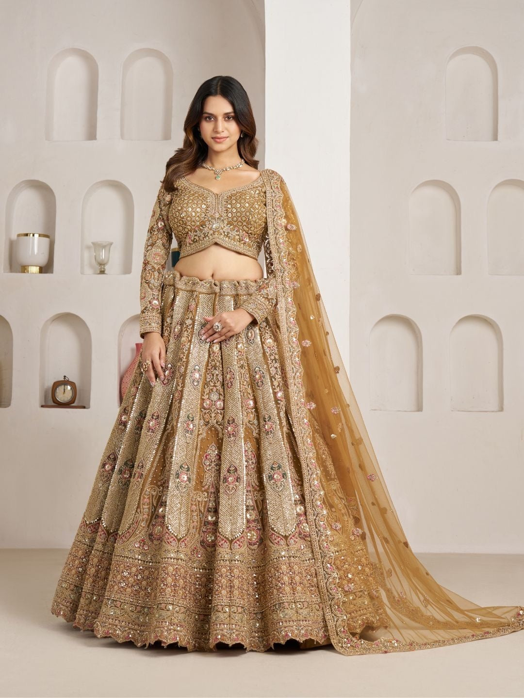 Golden Yellow Designer Crop Top Lehenga